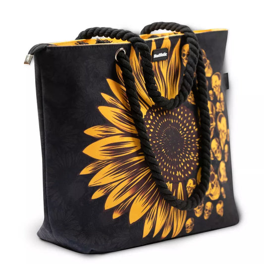 SunSkull - Bolso con diseño de girasoles y calaveras.